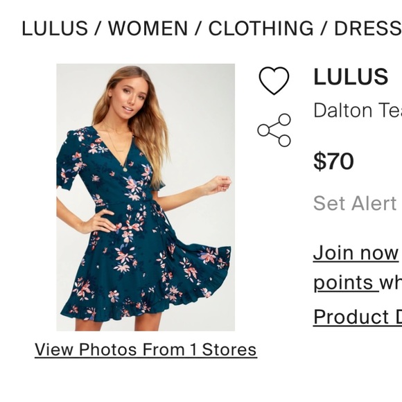 Lulus Dalton teal floral wrap dress. NWT.‎ Retail 70 - Picture 2 of 9